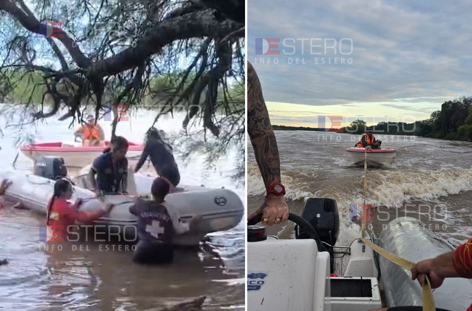 Dramático rescate en el río Dulce: una familia a la deriva y un operativo a contrarreloj bajo la lluvia