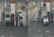 Imprudencia total en una estación de servicios: un camión sin chofer terminó destrozando una camioneta nueva