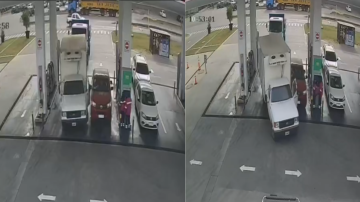 Imprudencia total en una estación de servicios: un camión sin chofer terminó destrozando una camioneta nueva
