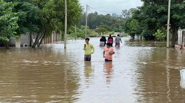 Con el agua hasta la cintura evacúan a algunas familias en Rubia Moreno