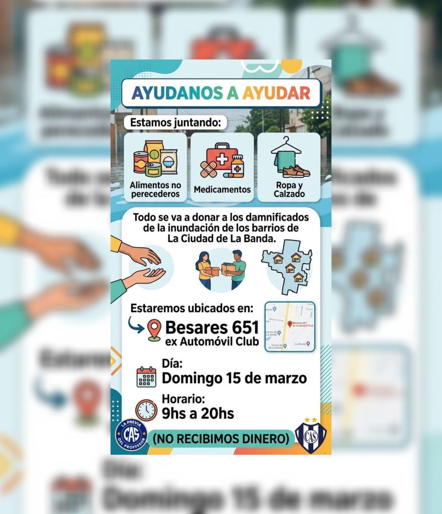 Campaña solidaria en Sarmiento de La Banda para asistir a vecinos afectados por la inundación