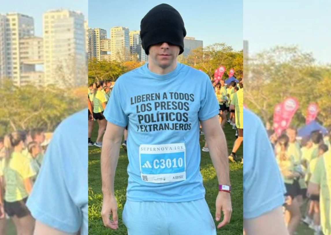 Nahuel Gallo corrió en Buenos Aires y exigió la libertad de los presos políticos en Venezuela