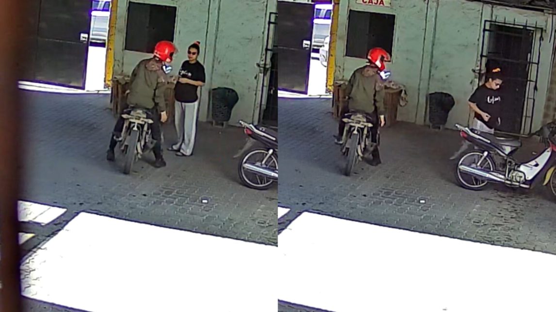 VIDEO | Una mujer embarazada y su pareja robaron una moto desde un estacionamiento en pleno Centro