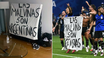 ¿Quién la hizo y cómo llegó a la cancha? La historia de la bandera de las Malvinas que mostraron los jugadores de la Selección